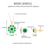 Certified Emerald and Moissanite Flower Jewelry Set