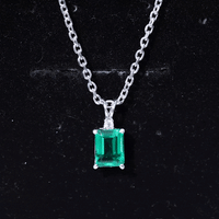 1.6 Carat Emerald Cut Lab Created Emerald Solitaire Necklace with Diamond