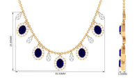 Oval Cut Blue Sapphire and Diamond Bridal Station Chain Necklace