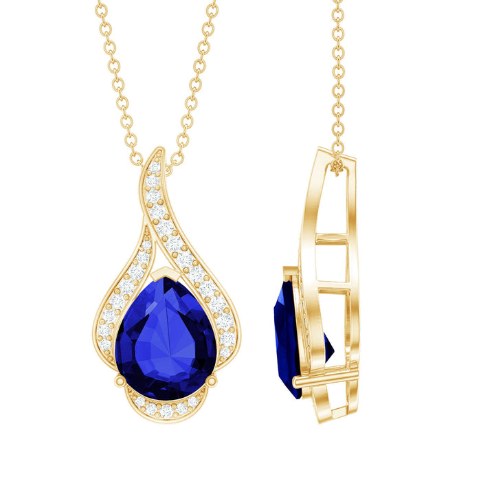 Blue sapphire pendant necklace with diamonds from Rosec Jewels, showcasing a classic lab-grown gemstone and elegant design.