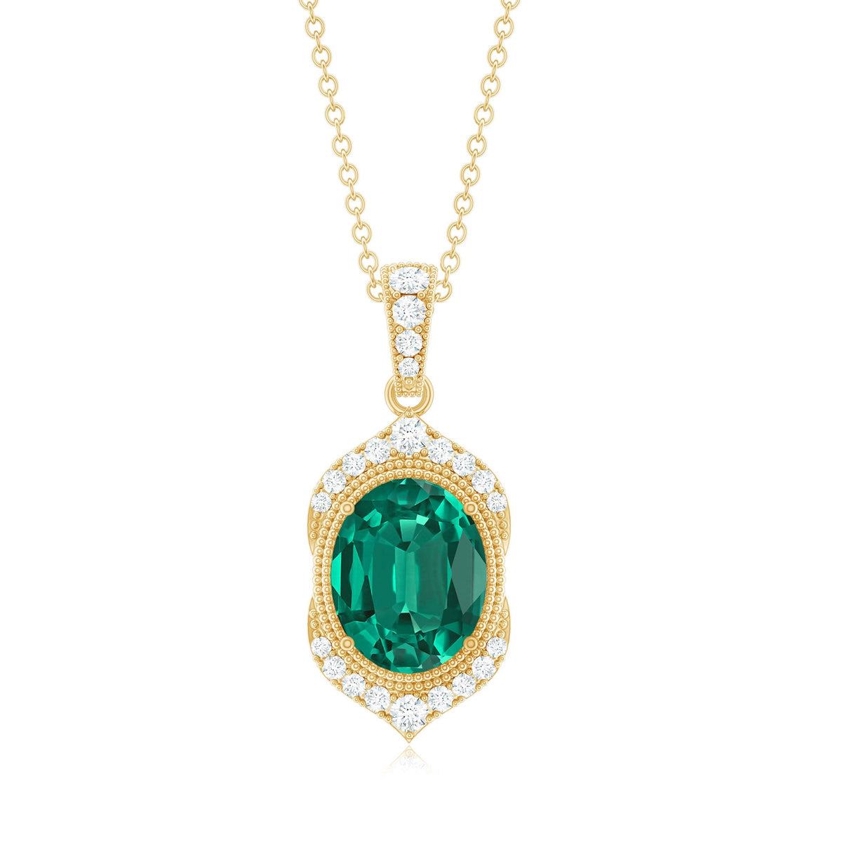 Certified Lab Grown Emerald Vintage Inspired Necklace With Diamond