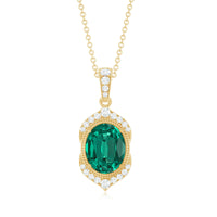Certified Lab Grown Emerald Vintage Inspired Necklace With Diamond