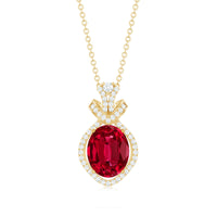 Lab Grown Ruby Designer Art Deco Necklace with Diamond Accent