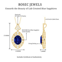 Lab Grown Blue Sapphire Art Deco Necklace with Diamond Accent