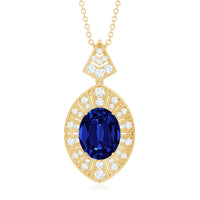 Lab Grown Blue Sapphire Art Deco Necklace with Diamond Accent
