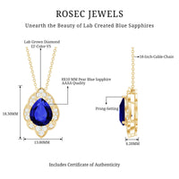 Certified Lab Grown Blue Sapphire Petal Necklace with Diamond