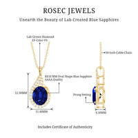 Lab Grown Blue Sapphire and Diamond Oval Pendant Necklace