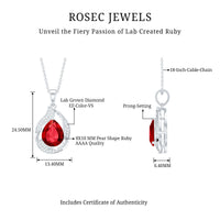 Designer Lab Created Ruby Teardrop Pendant Necklace with Diamond