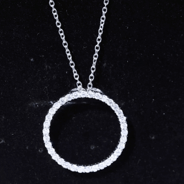 Sterling silver eternity necklace with lab-grown diamonds pendant from Rosec Jewels, showcasing sparkling round-cut gemstones.