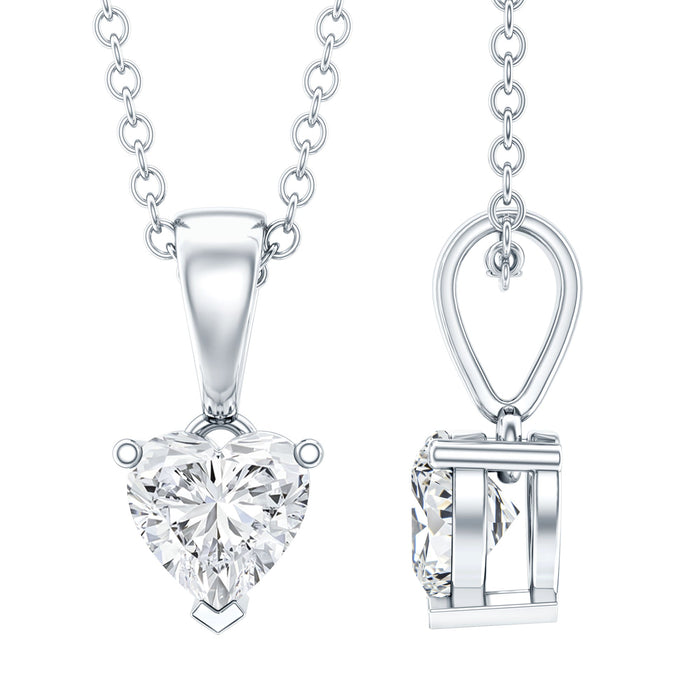 Lab grown 0.5 carat diamond heart pendant on silver chain by Rosec Jewels, showcasing a sparkling heart-shaped diamond pendant.