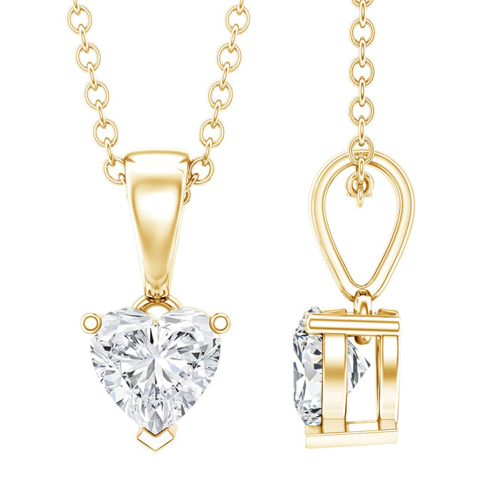 Lab grown diamond heart pendant necklace for women by Rosec Jewels, featuring a 5 mm sparkling diamond in a delicate pendant.