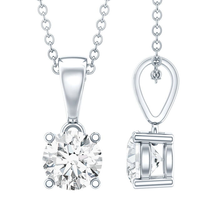Lab grown 0.9 carat diamond solitaire pendant on silver chain by Rosec Jewels, showcasing its elegant design and sparkling gemstone.