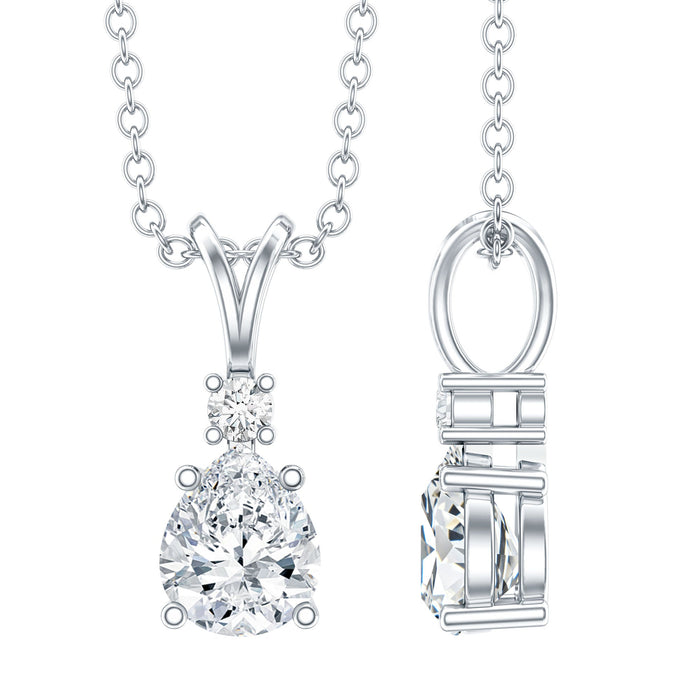 Pear-shaped lab-grown diamond teardrop pendant on silver chain, elegant jewelry by Rosec Jewels.