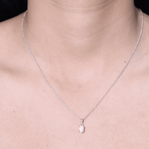 Oval lab-grown diamond solitaire pendant necklace with silver chain from Rosec Jewels, showcasing a sparkling 0.75 carat gemstone.