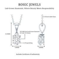 0.75 Carat Oval Lab Grown Diamond Solitaire Necklace with Silver Chain