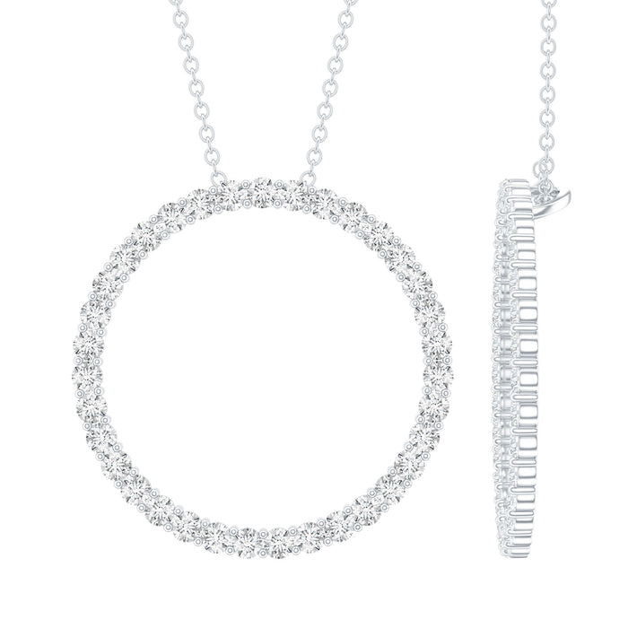Silver circle pendant necklace with cubic zirconia eternity design by Rosec Jewels, featuring a delicate chain and sparkling stones.