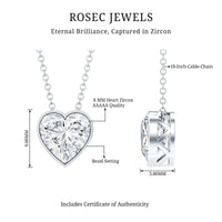 Bezel Set 2 Carat Cubic Zirconia Heart Pendant Necklace with Chain