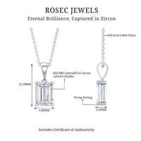 6X8mm Emerald Cut Cubic Zirconia Solitaire Necklace With Silver Chain