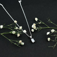 6X8mm Emerald Cut Cubic Zirconia Solitaire Necklace With Silver Chain