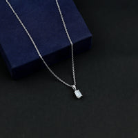 6X8mm Emerald Cut Cubic Zirconia Solitaire Necklace With Silver Chain