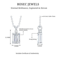 Certified 1.87 Carat Emerald Cut Cubic Zirconia Pendant Necklace with Silver Chain