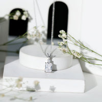 Certified 1.87 Carat Emerald Cut Cubic Zirconia Pendant Necklace with Silver Chain