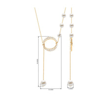 White Freshwater Pearl and Diamond Lariat Eternity Necklace