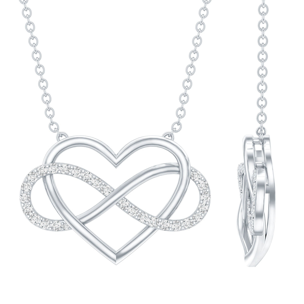 Rosec Jewels Certified Diamond Infinity Heart Necklace featuring a sparkling diamond pendant on a delicate chain.