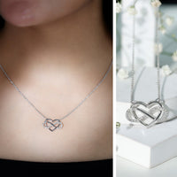 Rosec Jewels certified diamond infinity heart necklace featuring sparkling diamonds on a delicate chain.
