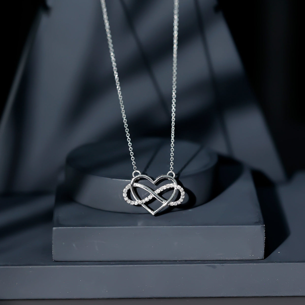 Certified diamond infinity heart necklace by Rosec Jewels featuring sparkling diamonds on a delicate chain.