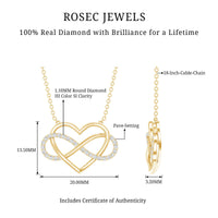 Rosec Jewels certified diamond infinity heart necklace with sparkling diamonds and elegant design, displayed on a white background.