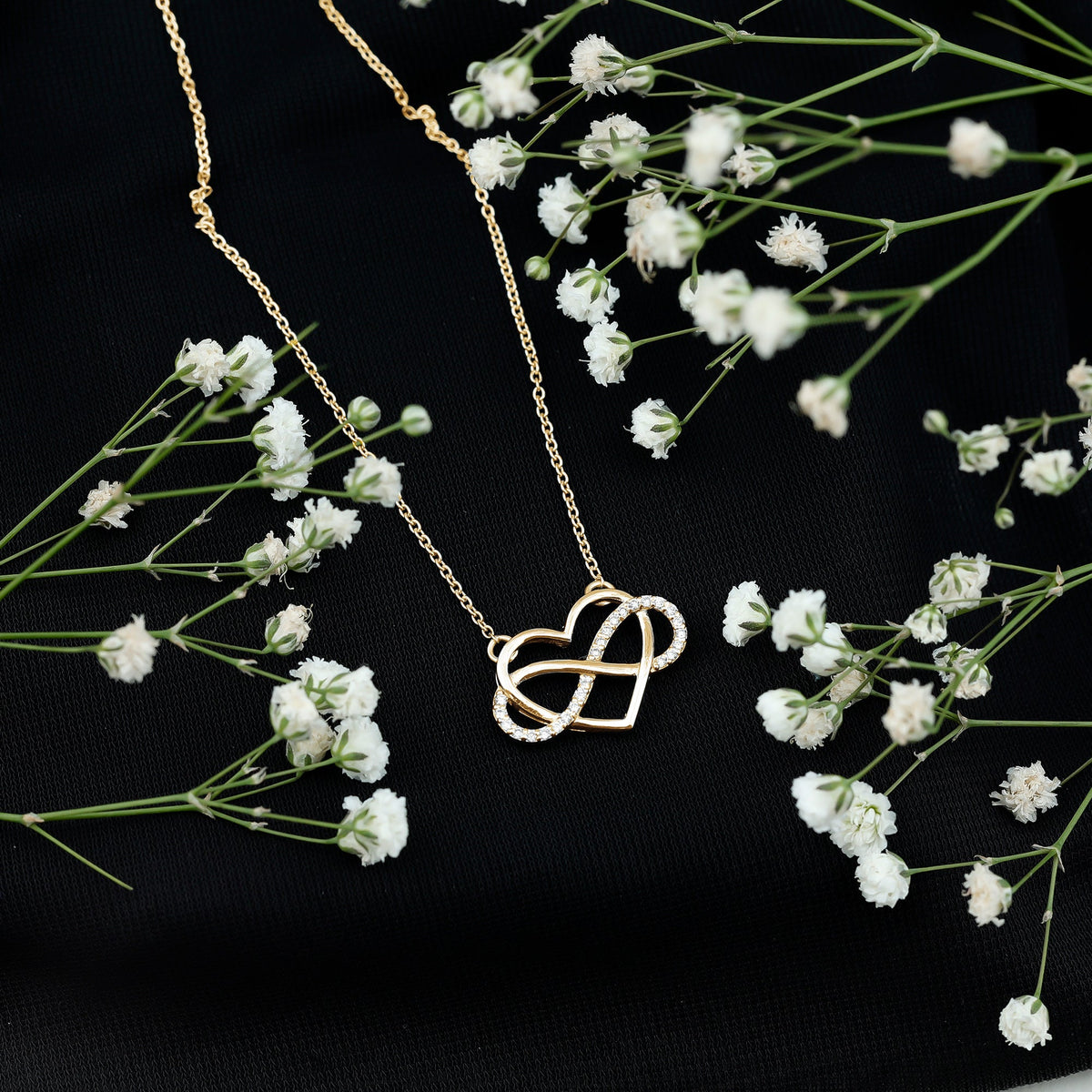 Certified diamond infinity heart necklace by Rosec Jewels featuring a delicate chain with sparkling diamond accents.
