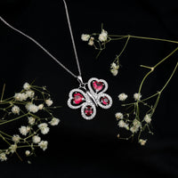 Certified Created Ruby Butterfly Pendant Necklace with Moissanite