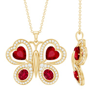 Certified Created Ruby Butterfly Pendant Necklace with Moissanite