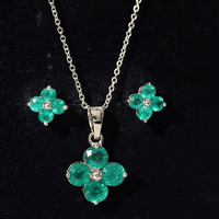 Natural Emerald Clover Jewelry Set for Women