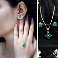 Natural Emerald Clover Jewelry Set for Women