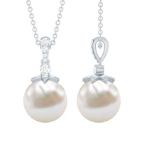 Real Freshwater Pearl and Diamond Drop Pendant Necklace