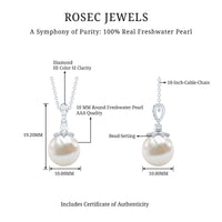 Real Freshwater Pearl and Diamond Drop Pendant Necklace