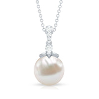 Real Freshwater Pearl and Diamond Drop Pendant Necklace