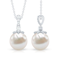 Real Freshwater Pearl and Diamond Drop Pendant Necklace