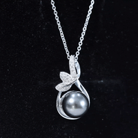8 Carat Black Pearl and Diamond Bridal Pendant Necklace