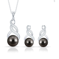Natural Tahitian Pearl Bridal Infinity Drop Jewelry Set with Moissanite