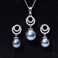 Genuine Tahitian Black Pearl Drop Jewelry Set with Certificate
