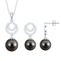 Genuine Tahitian Black Pearl Drop Jewelry Set with Certificate