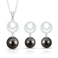 Genuine Tahitian Black Pearl Drop Jewelry Set with Certificate