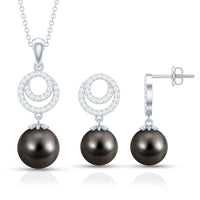 Genuine Tahitian Black Pearl Drop Jewelry Set with Certificate
