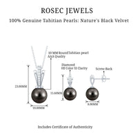 Genuine Tahitian Pearl and Diamond Drop Necklace Earrings Set