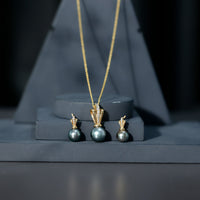 Genuine Tahitian Pearl and Diamond Drop Necklace Earrings Set