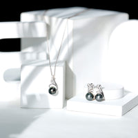 Designer Tahitian Black Pearl Necklace and Earrings Set with Diamond