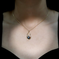 Handpicked Black Pearl Circle Necklace with Diamond